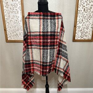 Elegant Plaid Women's Cape in Red and Black